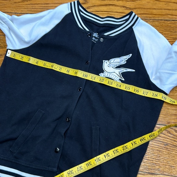 Justice Varsity jacket, black and white with glitter roses and birds. Girls 18. - Picture 8 of 14